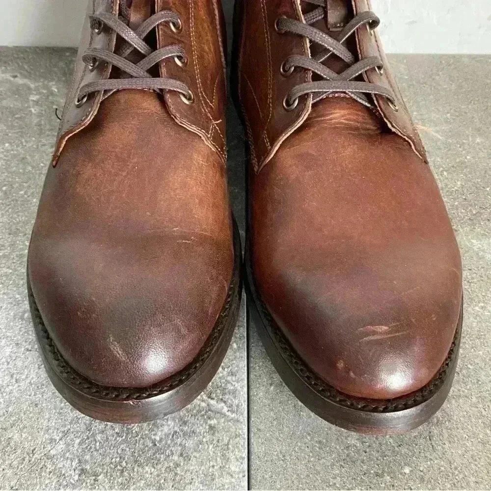 NEW FRYE Bowery Lace Up Side Zip Brown Cognac Leather Boot Men’s Size 10D